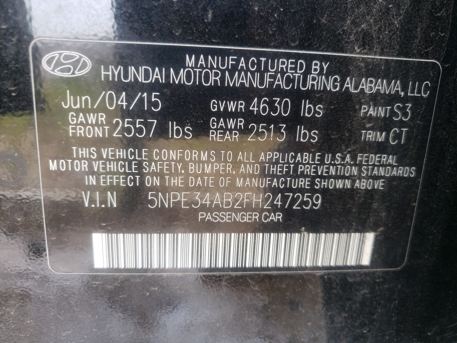 2015 Hyundai Sonata Sport VIN 5NPE34AB2FH247259 – photo 10